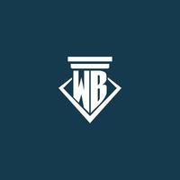 wb iniziale monogramma logo per legge ditta, avvocato o avvocato con pilastro icona design vettore