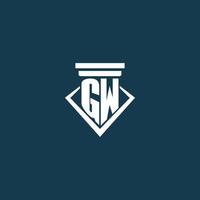 gw iniziale monogramma logo per legge ditta, avvocato o avvocato con pilastro icona design vettore