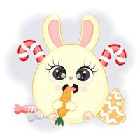 carino coniglio mangiare carote con dolci nuovo anno illustrazione vettore
