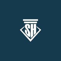 sh iniziale monogramma logo per legge ditta, avvocato o avvocato con pilastro icona design vettore