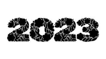 fiori lettering 2023. nero e bianca vettore illustrazione isolato su bianca sfondo.