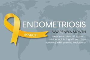 endometriosi consapevolezza mese striscione. giallo nastro, spazio per testo, mondo carta geografica. vettore piatto illustrazione.