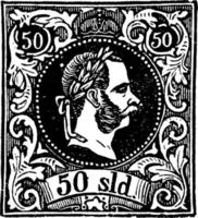 Austria 50 soldi francobollo nel 1867, Vintage ▾ illustrazione. vettore