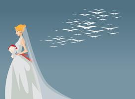 Sposa che sta con l'illustrazione dei fiori vettore