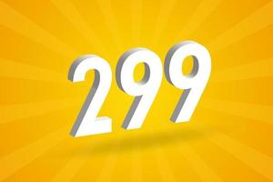 3d 299 numero font alfabeto. bianca 3d numero 299 con giallo sfondo vettore