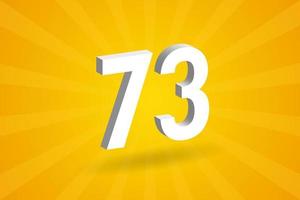 3d 73 numero font alfabeto. bianca 3d numero 73 con giallo sfondo vettore