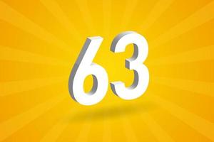 3d 63 numero font alfabeto. bianca 3d numero 63 con giallo sfondo vettore