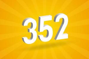 3d 352 numero font alfabeto. bianca 3d numero 352 con giallo sfondo vettore