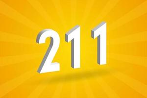 3d 211 numero font alfabeto. bianca 3d numero 211 con giallo sfondo vettore