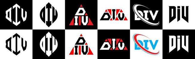 div lettera logo design nel sei stile. div poligono, cerchio, triangolo, esagono, piatto e semplice stile con nero e bianca colore variazione lettera logo impostato nel uno tavola da disegno. div minimalista e classico logo vettore