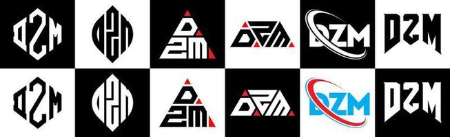 dzm lettera logo design nel sei stile. dzm poligono, cerchio, triangolo, esagono, piatto e semplice stile con nero e bianca colore variazione lettera logo impostato nel uno tavola da disegno. dzm minimalista e classico logo vettore