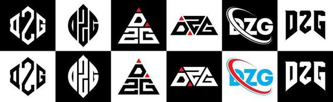 dzg lettera logo design nel sei stile. dzg poligono, cerchio, triangolo, esagono, piatto e semplice stile con nero e bianca colore variazione lettera logo impostato nel uno tavola da disegno. dzg minimalista e classico logo vettore