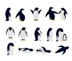 impostato di contento pinguini nel diverso pose vettore