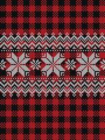 brutto maglione a bufalo plaid allegro Natale e contento nuovo anno saluto carta telaio confine . illustrazione a maglia sfondo senza soluzione di continuità modello con popolare stile scandinavo ornamenti. vettore