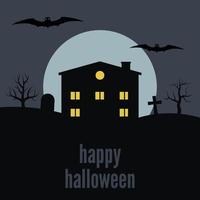 solitario Casa su il sfondo di il Luna e il iscrizione contento Halloween. vettore illustrazione
