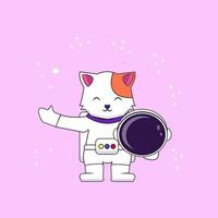 carino astronauta gatto Tenere casco cartone animato vettore icona illustrazione. animale scienza icona concetto isolato premio vettore. piatto cartone animato stile