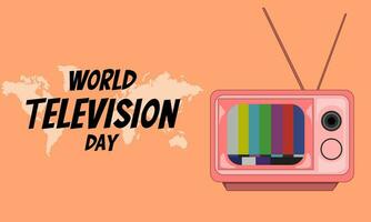 mondo televisione giorno vettore illustrazione con rosa televisione nel giusto e mondo carta geografica. per manifesto, striscione, carta, sociale media