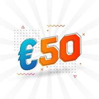 50 Euro moneta vettore testo simbolo. 50 Euro europeo unione i soldi azione vettore