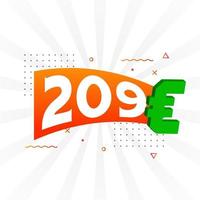 209 Euro moneta vettore testo simbolo. 209 Euro europeo unione i soldi azione vettore