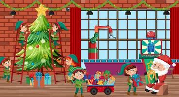 elfo e Santa Claus preparazione regalo per Natale vettore