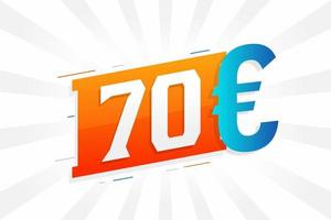 70 Euro moneta vettore testo simbolo. 70 Euro europeo unione i soldi azione vettore