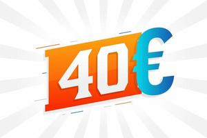 40 Euro moneta vettore testo simbolo. 40 Euro europeo unione i soldi azione vettore