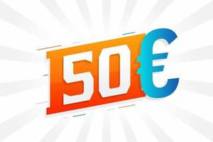 50 Euro moneta vettore testo simbolo. 50 Euro europeo unione i soldi azione vettore