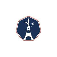 Francia viaggio logo. Parigi eiffel Torre con aereo per viaggio logo design vettore