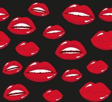 senza soluzione di continuità modello rosso rossetto bacio su nero sfondo. vettore piatto illustrazione per design. stampa di il labbra.