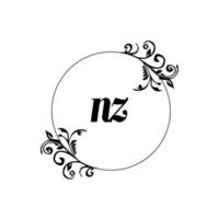 iniziale nz logo monogramma lettera femminile eleganza vettore