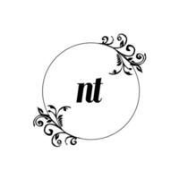iniziale nt logo monogramma lettera femminile eleganza vettore