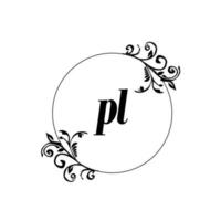 iniziale pl logo monogramma lettera femminile eleganza vettore