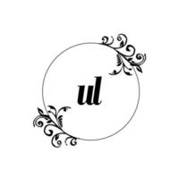 iniziale ul logo monogramma lettera femminile eleganza vettore