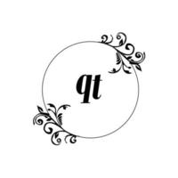 iniziale qt logo monogramma lettera femminile eleganza vettore