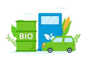 biocarburante vita ciclo di naturale materiale e impianti con verde botti o biogas produzione energia nel piatto cartone animato mano disegnato modelli illustrazione vettore