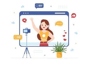 celebrità influencer con messaggi su Internet per pubblicità marketing, quotidiano vita o approvare nel piatto cartone animato mano disegnato modelli illustrazione vettore