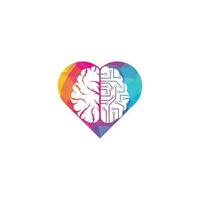 cervello connessione cuore forma concetto logo design. digitale cervello logo modello. vettore