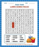 parola ricerca gioco veloce cibo parola ricerca puzzle foglio di lavoro per apprendimento inglese. vettore