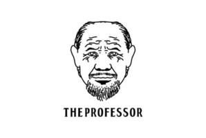 mano disegnato vecchio uomo maschio professoressa medico testa viso logo vettore