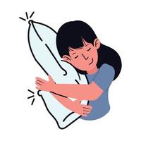 addormentato donna abbracci un' cuscino cartone animato vettore