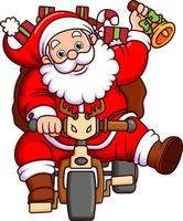 il Santa Claus è consegna regalo scatole su un' bicicletta mentre suono un' campana vettore