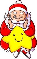 il divertente Santa Claus è seduta e Tenere il luminosa stella Bambola vettore