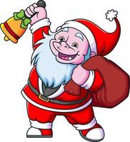 il yeti nano con il Santa Claus costume è suono Natale campana e portando il regalo per il bambini vettore