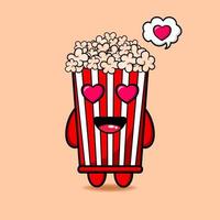 carino Popcorn design portafortuna con amore sguardo kawaii vettore