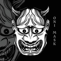 mano disegnato nero piatto design astratto Linee a tema samurai maschera vettore