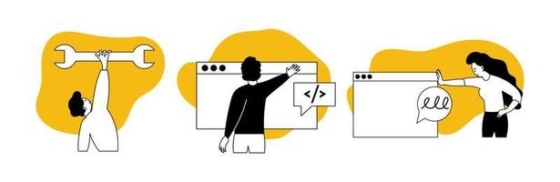 Software analisi impostato vettore illustrazione concetto. sviluppo applicazione e processi ragnatela codifica. sito web test servizio e usabilità sicurezza. digitale analisi interfaccia e programmazione progetto