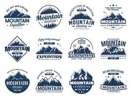 montagna arrampicata, campeggio e spedizione icone vettore