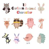 10 collezione di carino animale cartone animato personaggi vettore