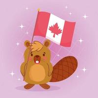 castoro con bandiera canadese per felice giorno del canada vettore