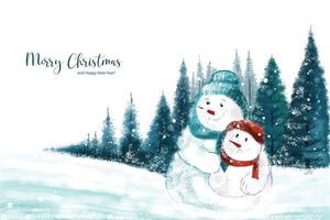nuovo anno e Natale albero inverno paesaggio sfondo con pupazzo di neve carta design vettore